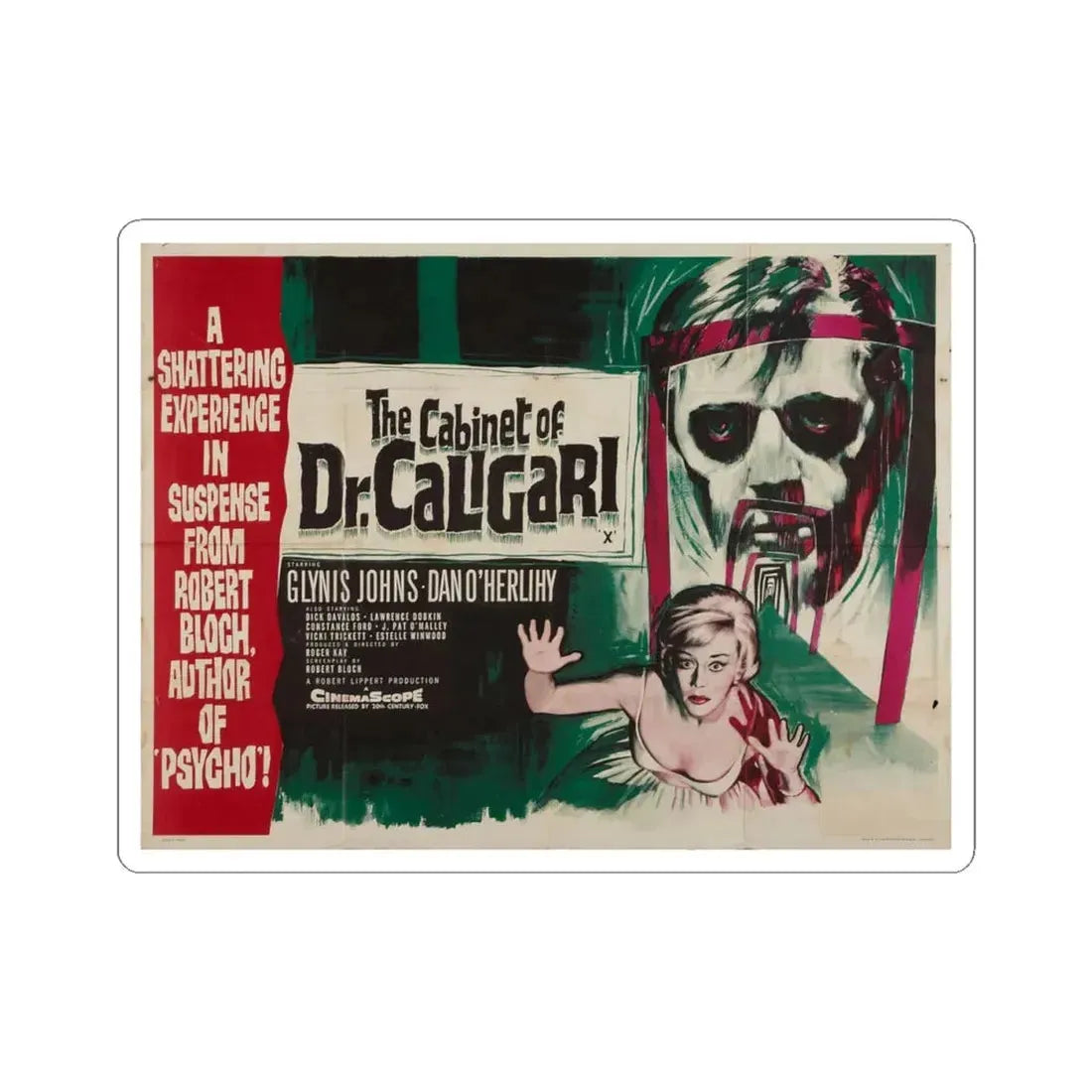 THE CABINET OF CALIGARI 1962 Movie Poster - STICKER Vinyl Kiss-Cut Decal 4 Inch White - The Sticker Space