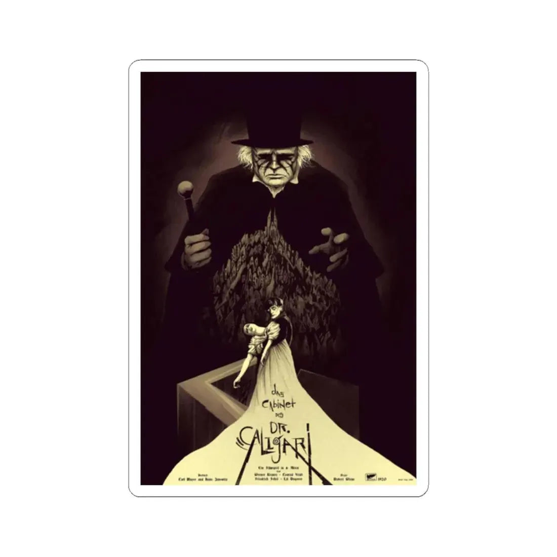 THE CABINET OF DR. CALIGARI (MONDO) 1920 Movie Poster - STICKER Vinyl Kiss-Cut Decal 2 Inch White - The Sticker Space
