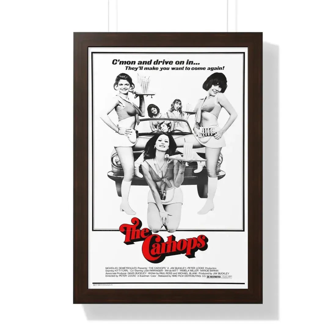 THE CARHOPS 1975 - Framed Movie Poster 16″ x 24″ Walnut - The Sticker Space