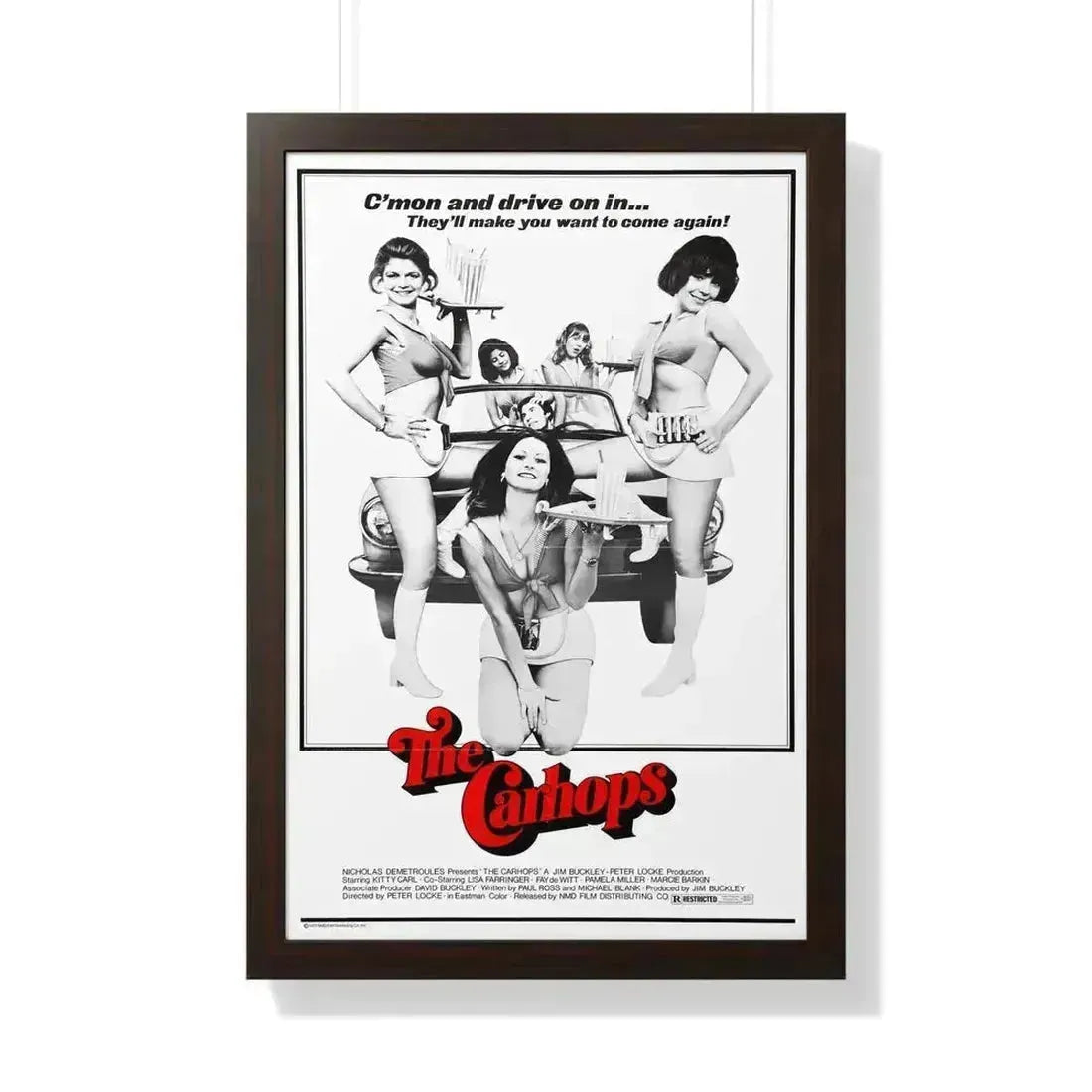 THE CARHOPS 1975 - Framed Movie Poster 20" x 30" Walnut - The Sticker Space