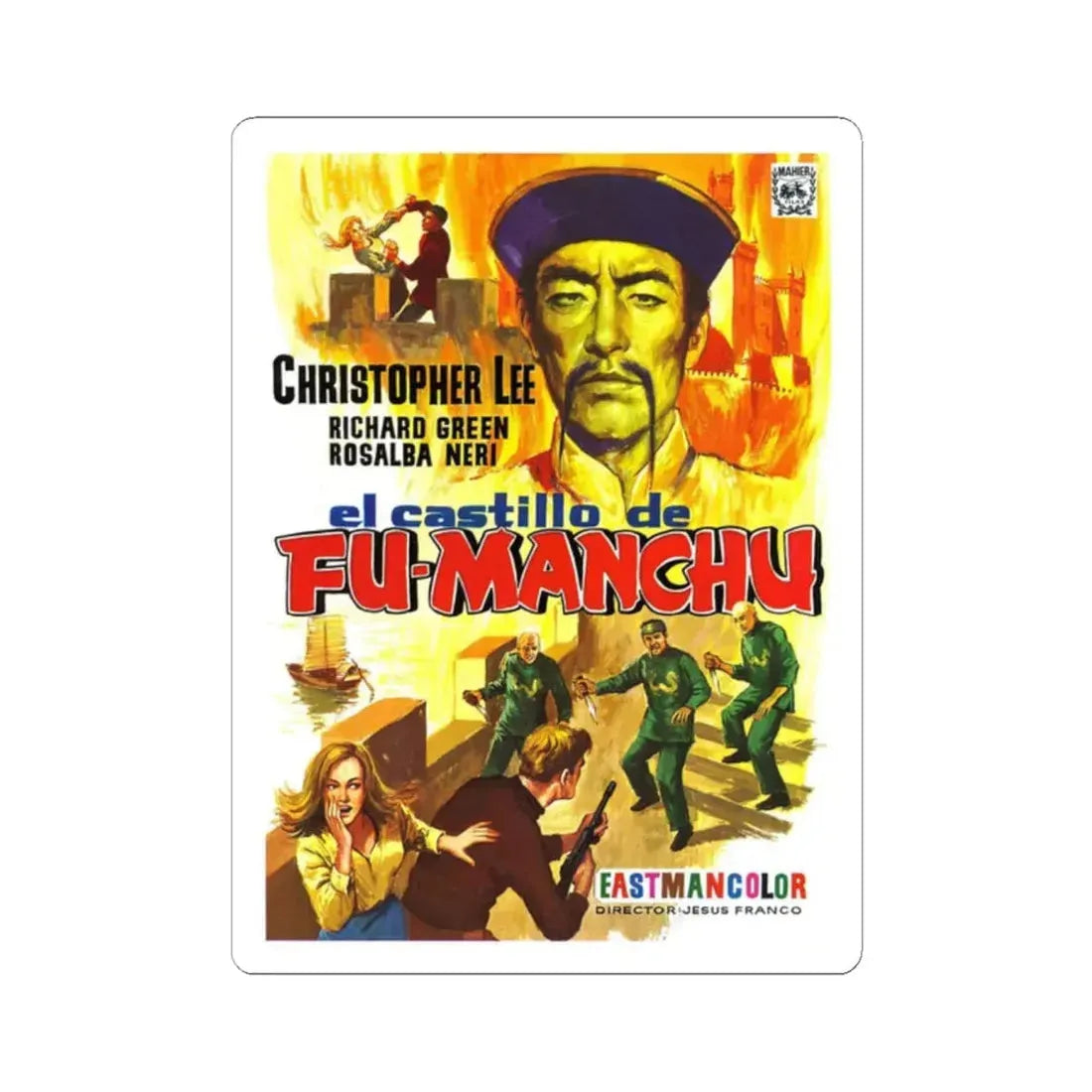 THE CASTLE OF FU-MANCHU 1969 Movie Poster - STICKER Vinyl Kiss-Cut Decal 2 Inch White - The Sticker Space