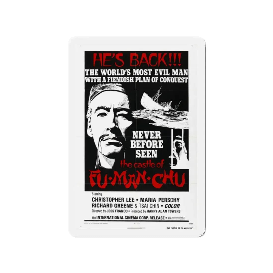 THE CASTLE OF FU MANCHU (2) 1969 Movie Poster - Refrigerator Magnet 2 Inch Die-Cut - The Sticker Space