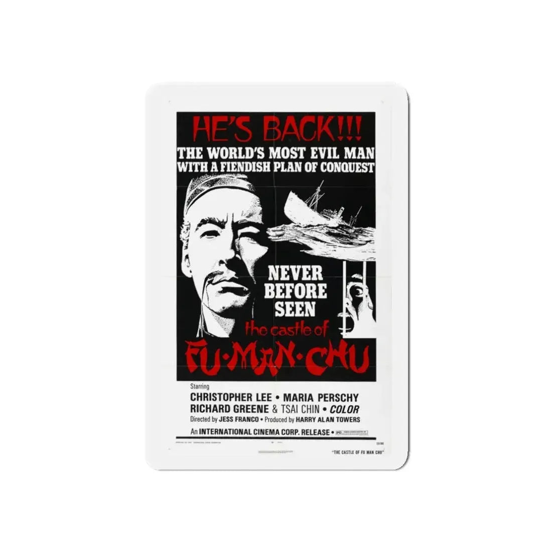THE CASTLE OF FU MANCHU (2) 1969 Movie Poster - Refrigerator Magnet 3 Inch Die-Cut - The Sticker Space