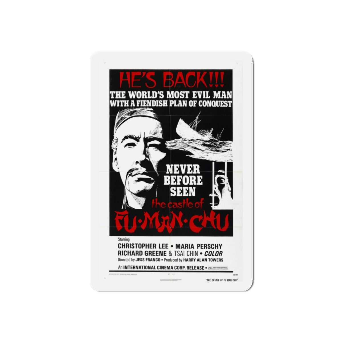 THE CASTLE OF FU MANCHU (2) 1969 Movie Poster - Refrigerator Magnet-3" x 3"-The Sticker Space