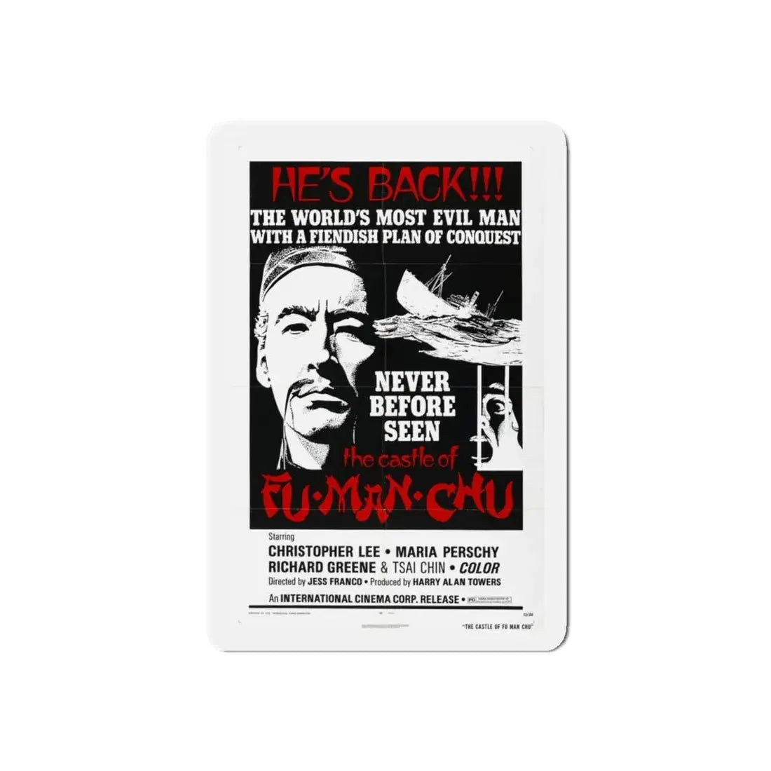 THE CASTLE OF FU MANCHU (2) 1969 Movie Poster - Refrigerator Magnet 4 Inch Die-Cut - The Sticker Space