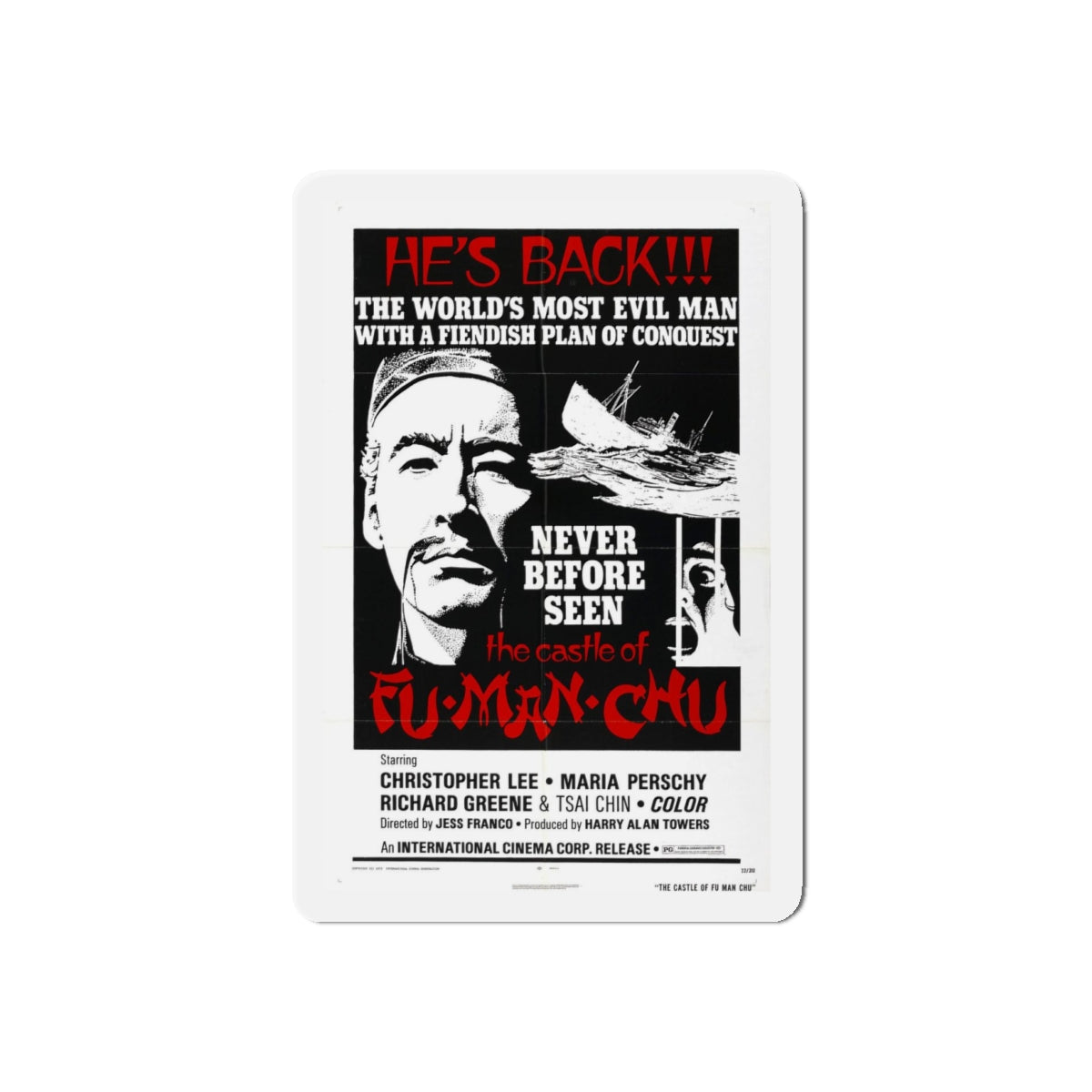 THE CASTLE OF FU MANCHU (2) 1969 Movie Poster - Refrigerator Magnet-4" x 4"-The Sticker Space