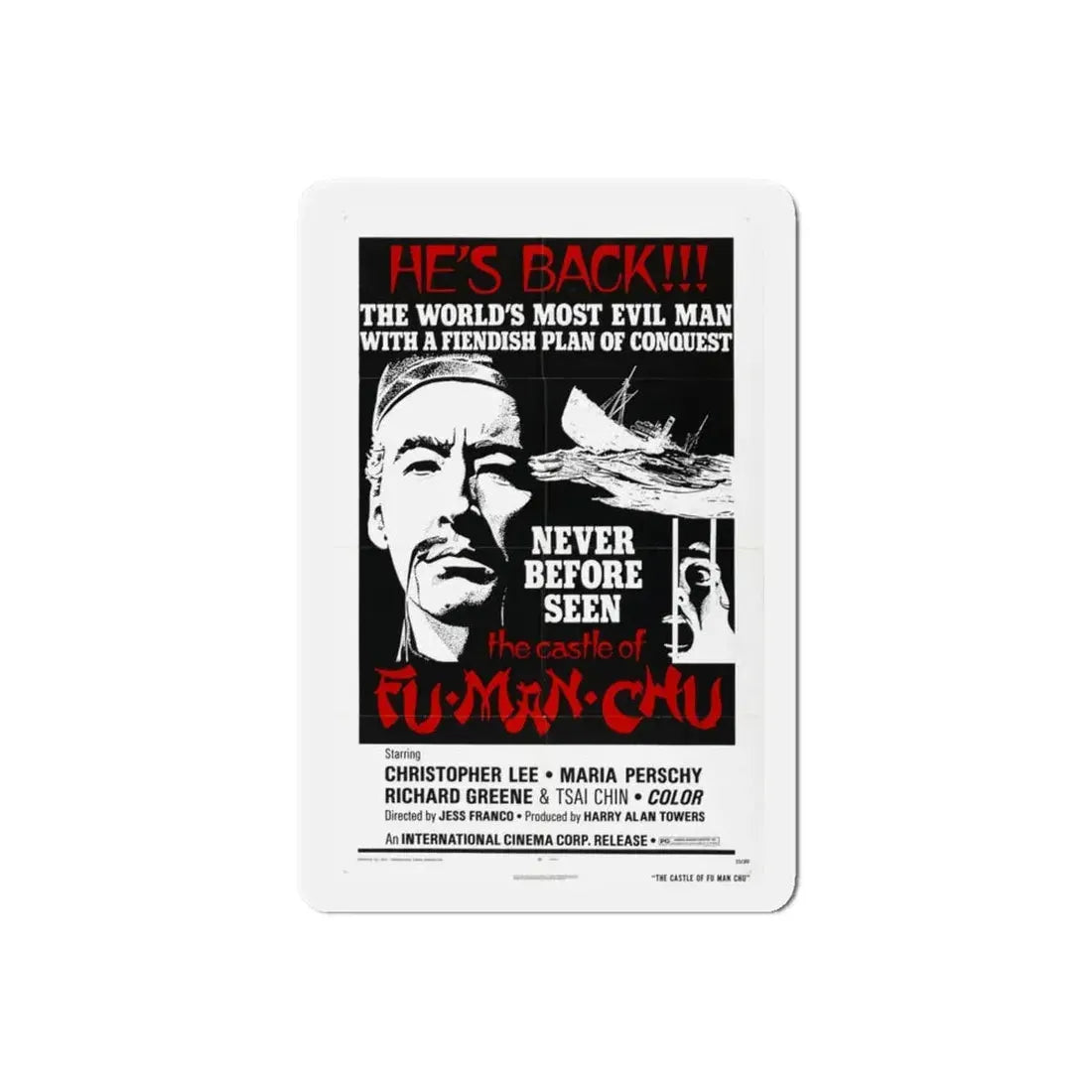 THE CASTLE OF FU MANCHU (2) 1969 Movie Poster - Refrigerator Magnet 6 Inch Die-Cut - The Sticker Space