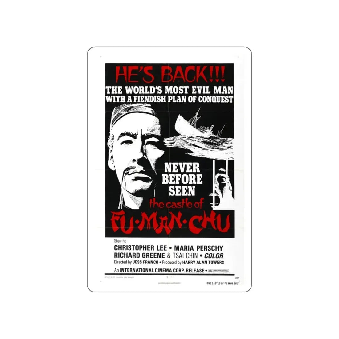THE CASTLE OF FU MANCHU (2) 1969 Movie Poster STICKER Vinyl Die-Cut Decal 5 Inch - The Sticker Space