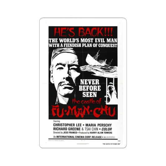 THE CASTLE OF FU MANCHU (2) 1969 Movie Poster - STICKER Vinyl Kiss-Cut Decal 2 Inch White - The Sticker Space