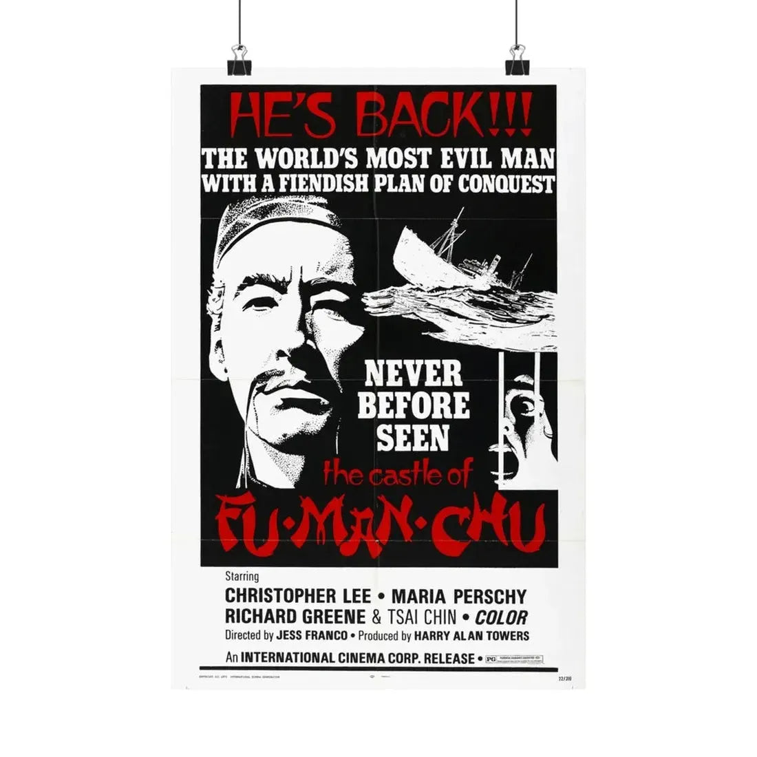 THE CASTLE OF FU MANCHU (2) 1969 - Paper Movie Poster 12″ x 18″ Matte - The Sticker Space