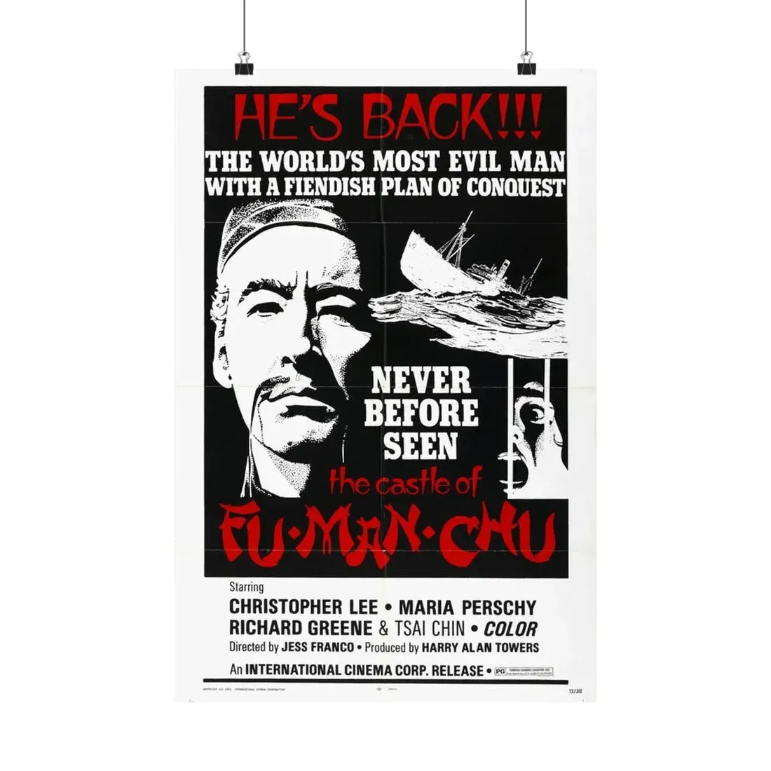 THE CASTLE OF FU MANCHU (2) 1969 - Paper Movie Poster 16″ x 24″ Matte - The Sticker Space