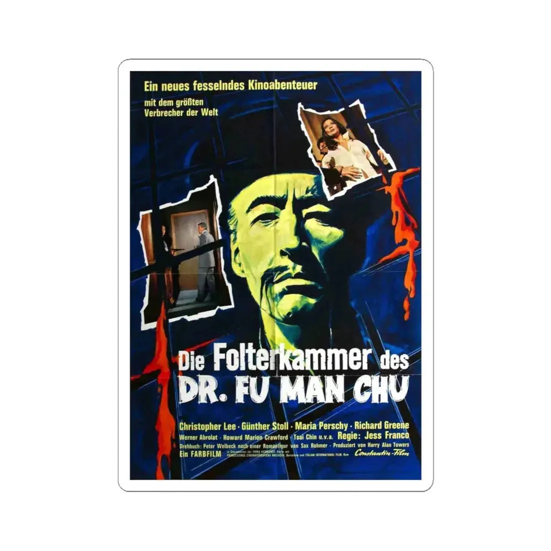 THE CASTLE OF FU MANCHU (GERMANY) 1969 Movie Poster - STICKER Vinyl Kiss-Cut Decal 6 Inch White - The Sticker Space