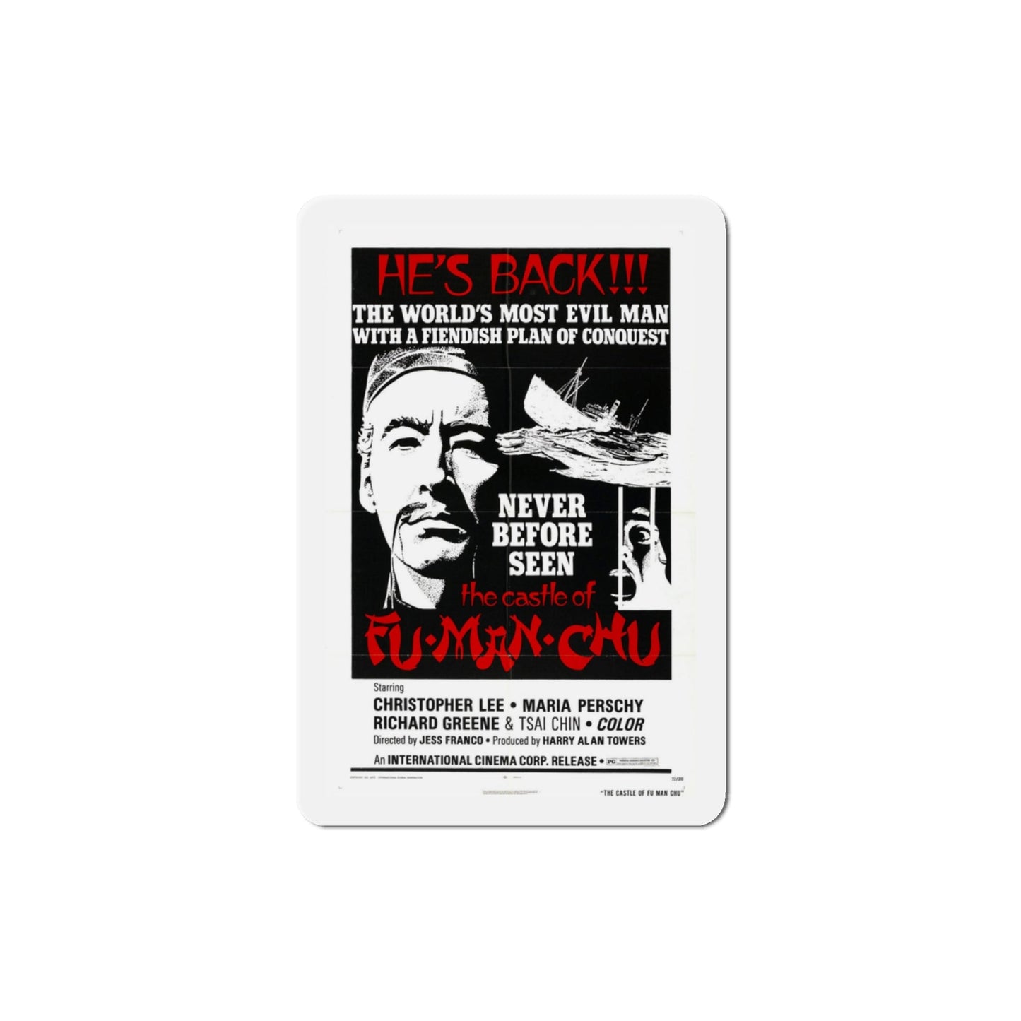 The Castle of Fu Manchu v2 1972 Movie Poster Die-Cut Magnet-3" x 3"-The Sticker Space