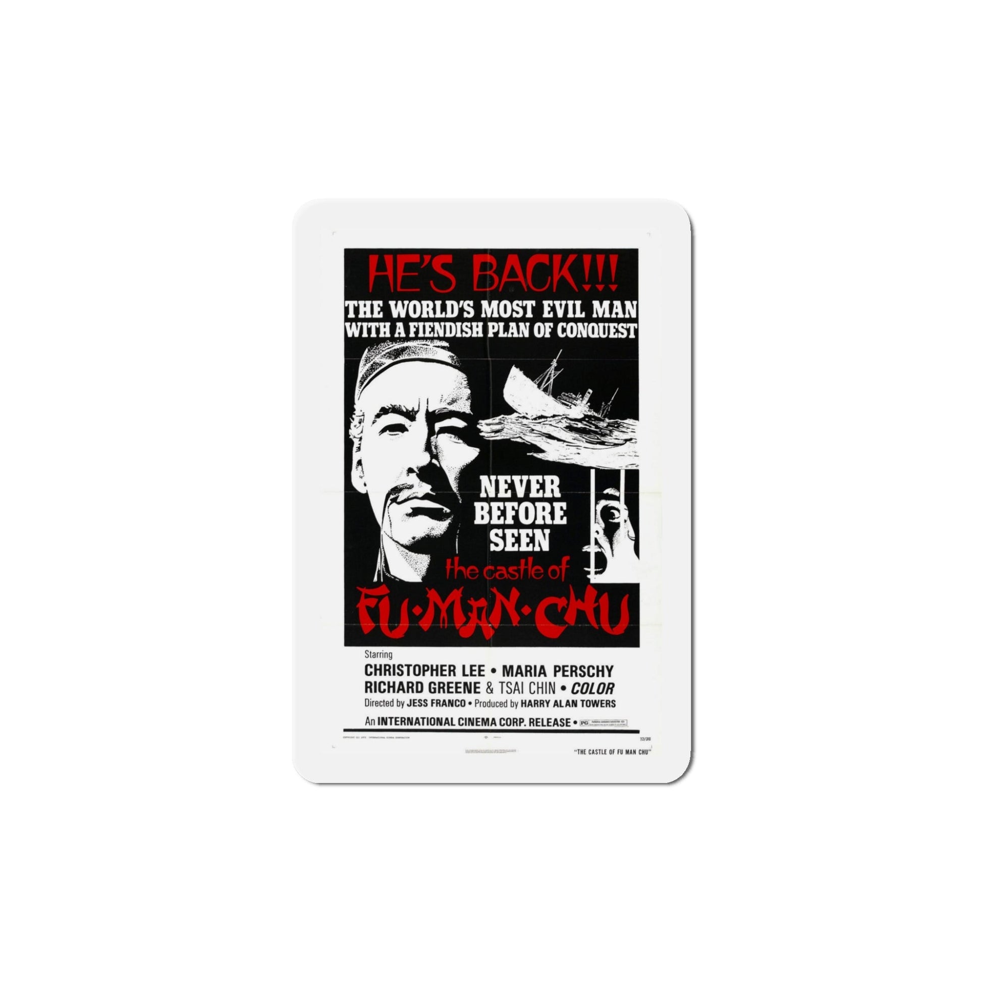 The Castle of Fu Manchu v2 1972 Movie Poster Die-Cut Magnet-5" x 5"-The Sticker Space