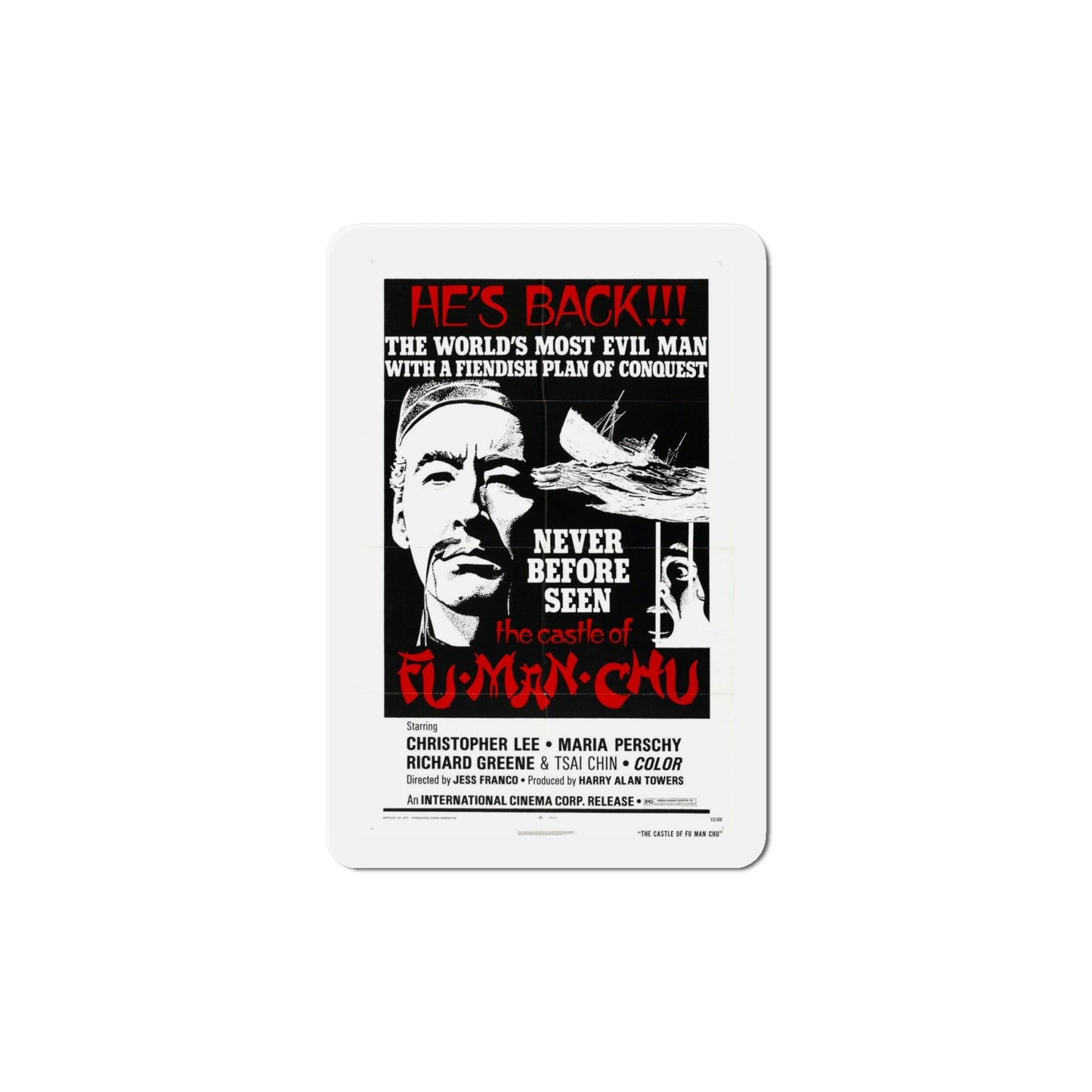 The Castle of Fu Manchu v2 1972 Movie Poster Die-Cut Magnet-6 × 6"-The Sticker Space