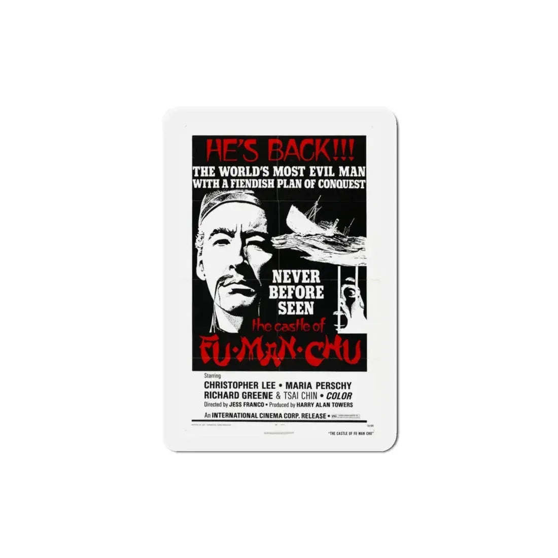 The Castle of Fu Manchu v2 1972 Movie Poster Refrigerator Magnet 3 Inch - The Sticker Space