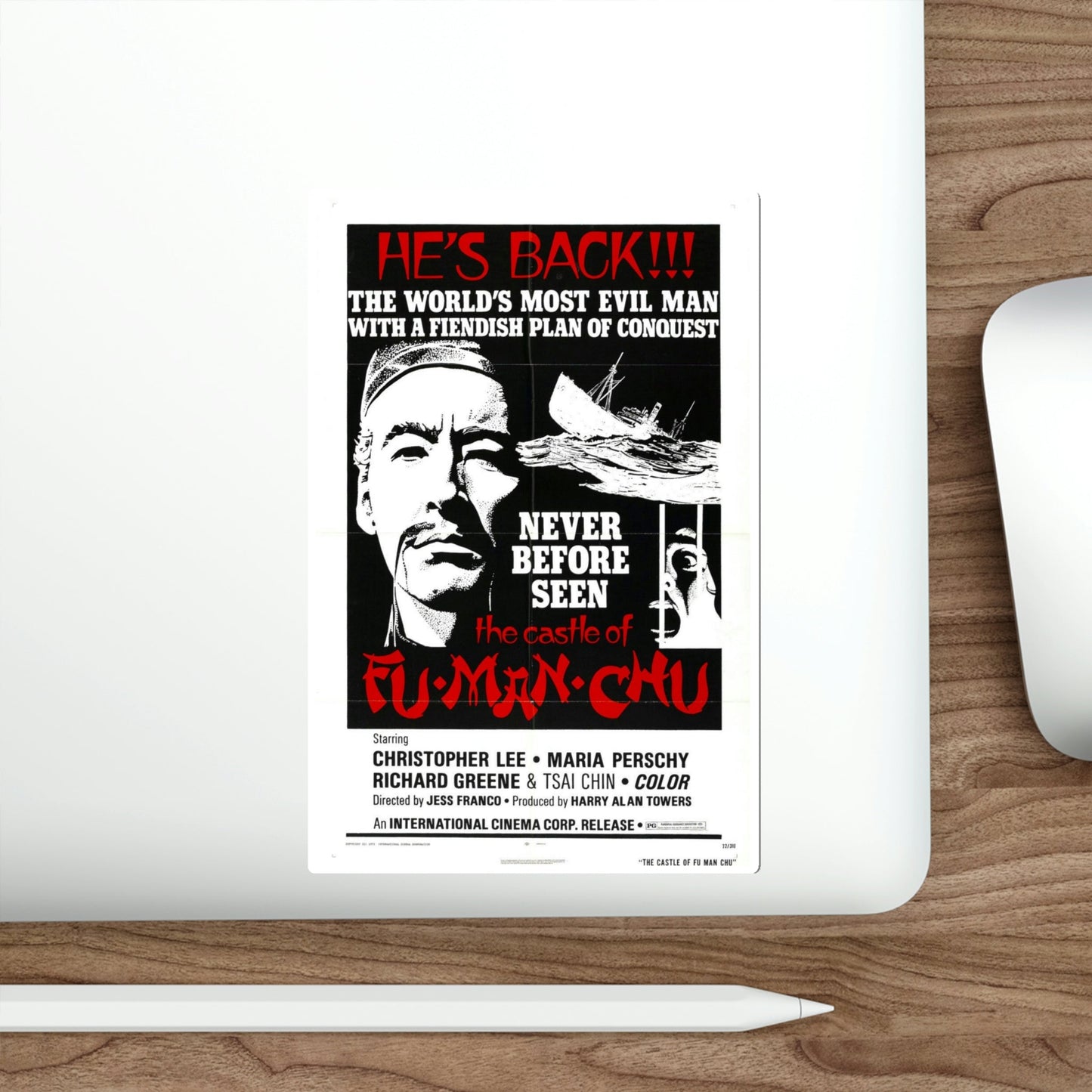 The Castle of Fu Manchu v2 1972 Movie Poster STICKER Vinyl Die-Cut Decal-The Sticker Space