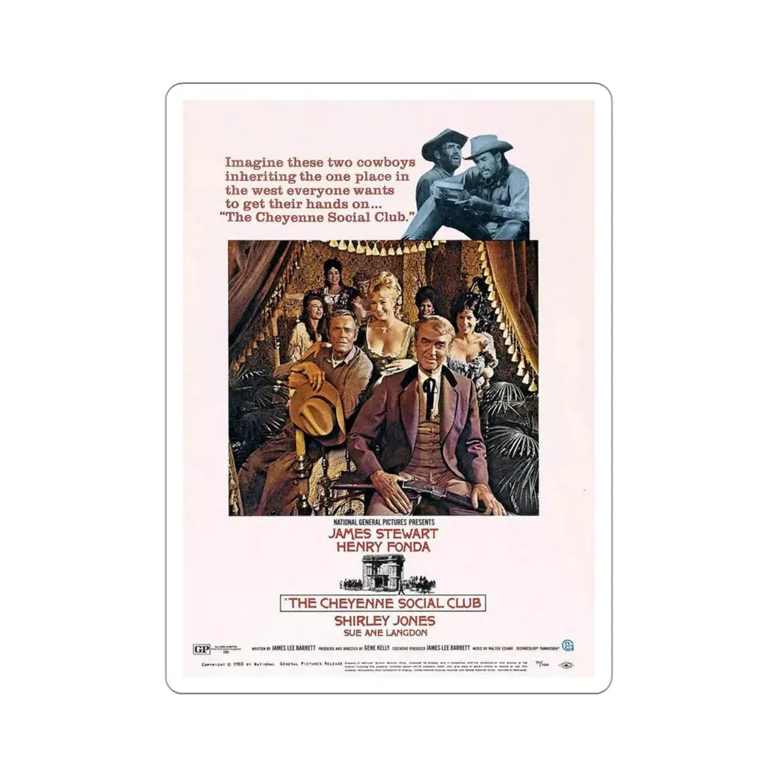 The Cheyenne Social Club 1970 Movie Poster STICKER Vinyl Die-Cut Decal 4 Inch - The Sticker Space
