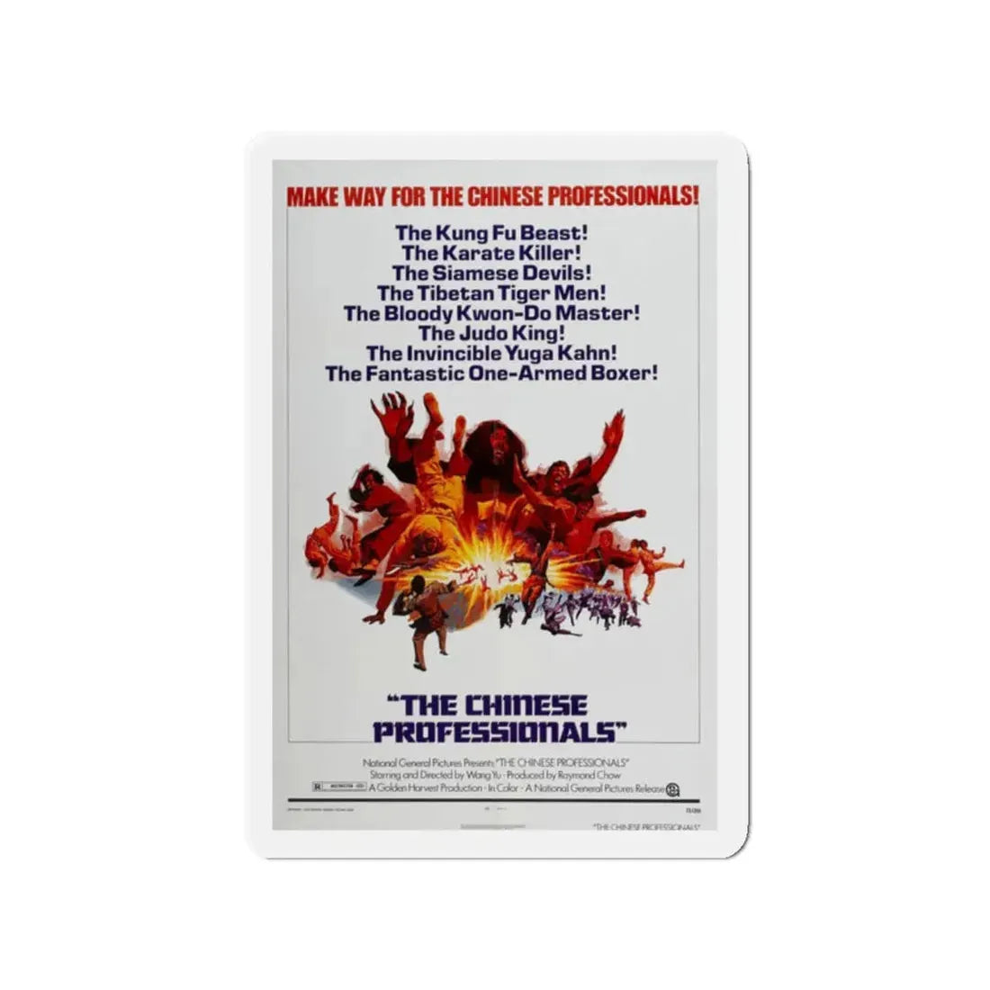 THE CHINESE PROFESSIONALS (THE ONE ARMED BOXER) 1972 Movie Poster - Refrigerator Magnet 2 Inch Die-Cut - The Sticker Space