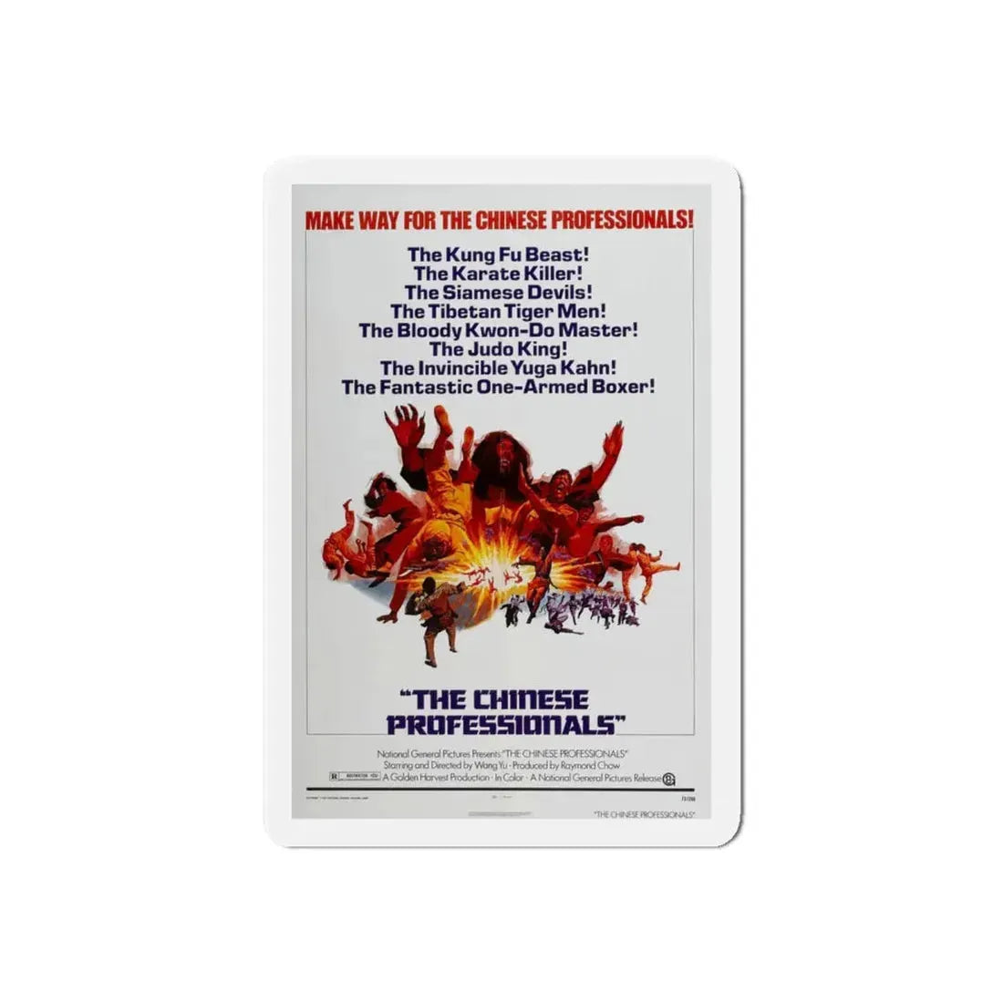 THE CHINESE PROFESSIONALS (THE ONE ARMED BOXER) 1972 Movie Poster - Refrigerator Magnet 4 Inch Die-Cut - The Sticker Space