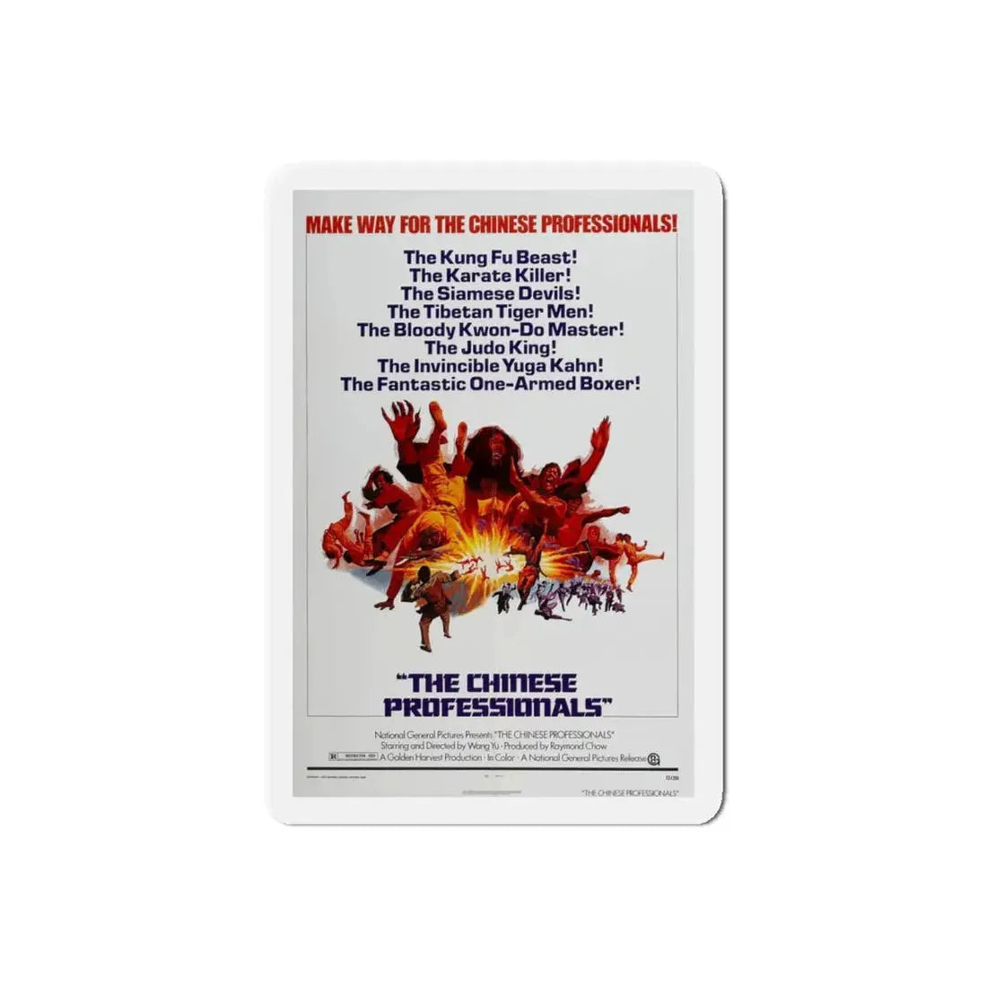 THE CHINESE PROFESSIONALS (THE ONE ARMED BOXER) 1972 Movie Poster - Refrigerator Magnet 6 Inch Die-Cut - The Sticker Space