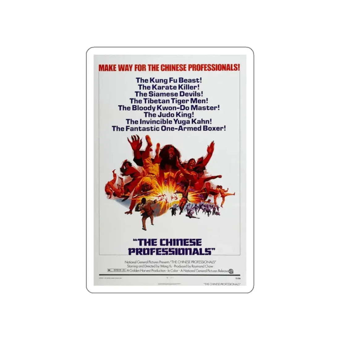 THE CHINESE PROFESSIONALS (THE ONE ARMED BOXER) 1972 Movie Poster STICKER Vinyl Die-Cut Decal 3 Inch - The Sticker Space