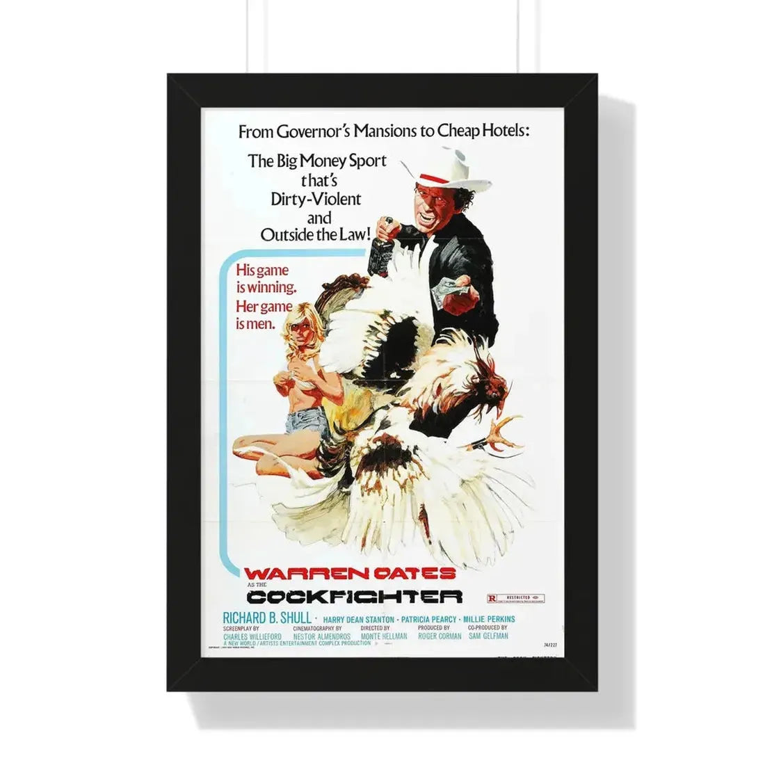 THE COCKFIGHTER 1974 - Framed Movie Poster 16″ x 24″ Black - The Sticker Space