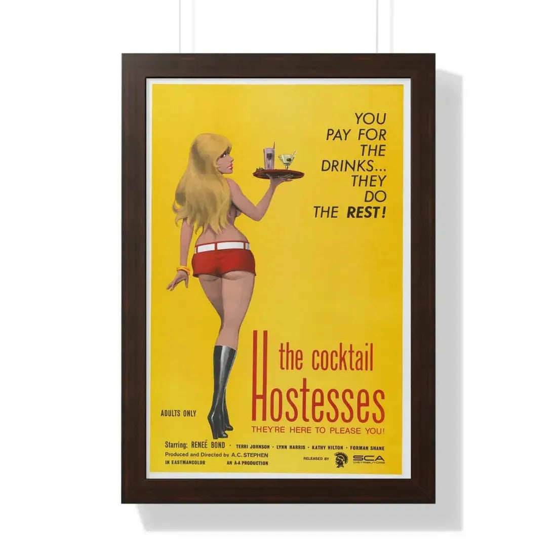 THE COCKTAIL HOSTESSES 1973 - Framed Movie Poster 16″ x 24″ Walnut - The Sticker Space