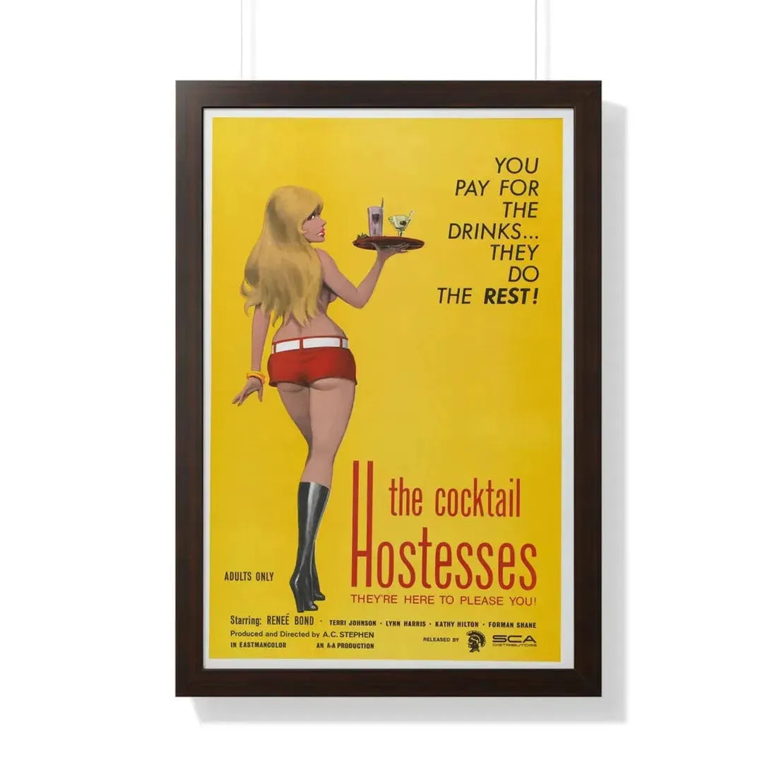 THE COCKTAIL HOSTESSES 1973 - Framed Movie Poster 20" x 30" Walnut - The Sticker Space