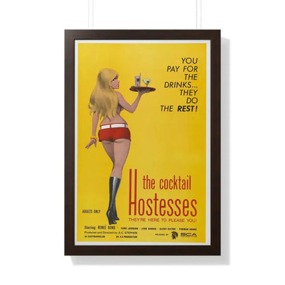 THE COCKTAIL HOSTESSES 1973 - Framed Movie Poster 20" x 30" Walnut - The Sticker Space