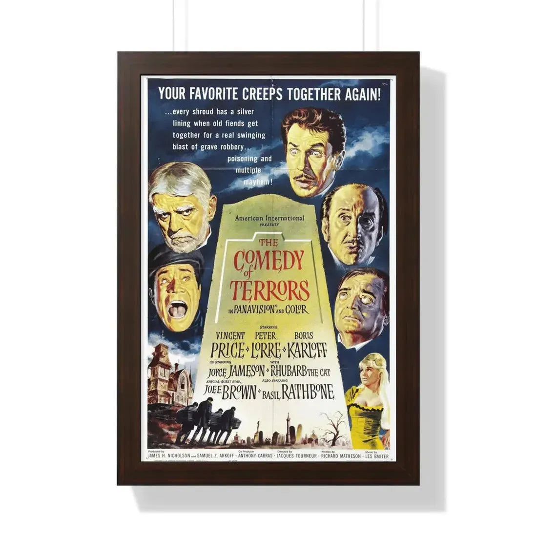 THE COMEDY OF TERRORS 1963 - Framed Movie Poster 16″ x 24″ Walnut - The Sticker Space