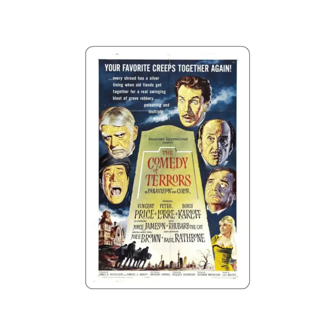 THE COMEDY OF TERRORS 1963 Movie Poster STICKER Vinyl Die-Cut Decal 2 Inch - The Sticker Space