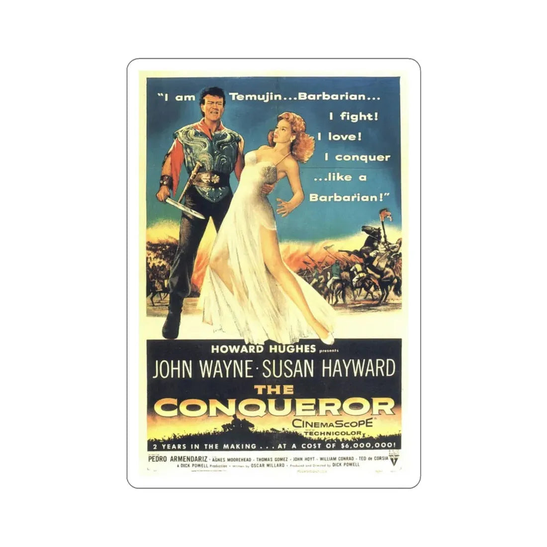 The Conqueror 1956 Movie Poster STICKER Vinyl Die-Cut Decal 3 Inch - The Sticker Space