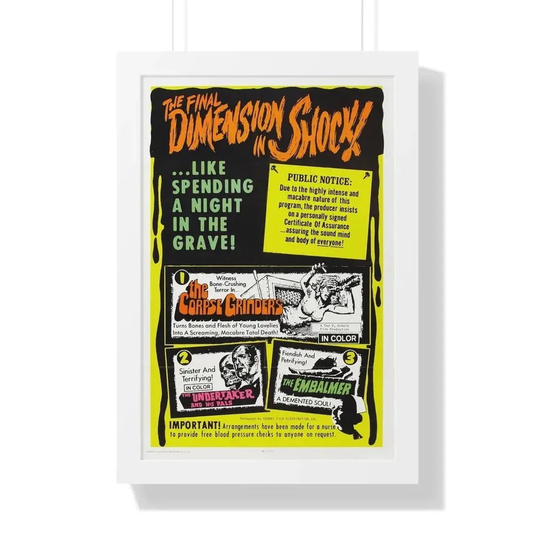 THE CORPSE GRINDERS + THE UNDERTAKER AND HIS PALS + THE EMBALMER 1972 - Framed Movie Poster 16″ x 24″ White - The Sticker Space