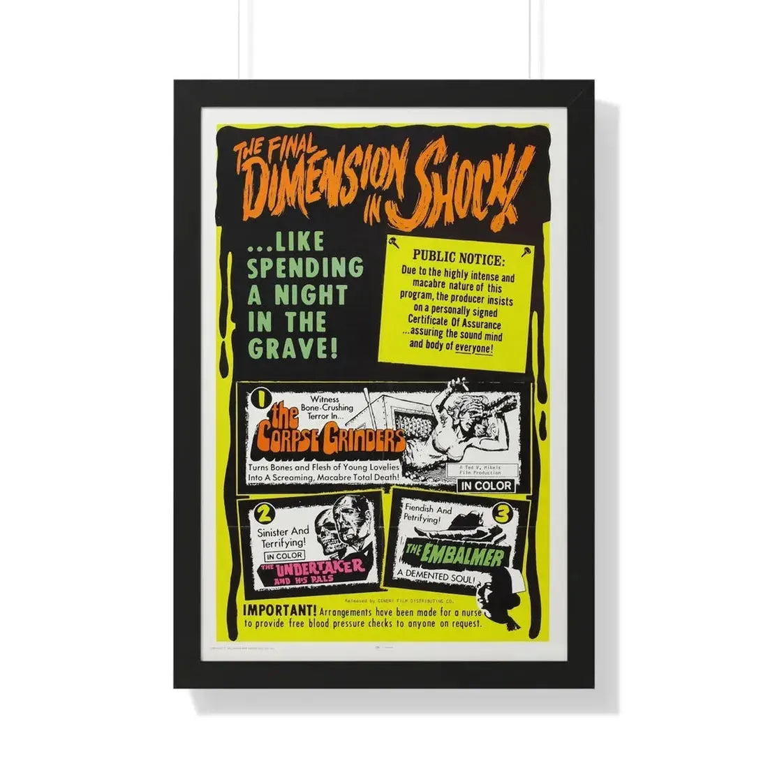THE CORPSE GRINDERS + THE UNDERTAKER AND HIS PALS + THE EMBALMER 1972 - Framed Movie Poster 20" x 30" Black - The Sticker Space