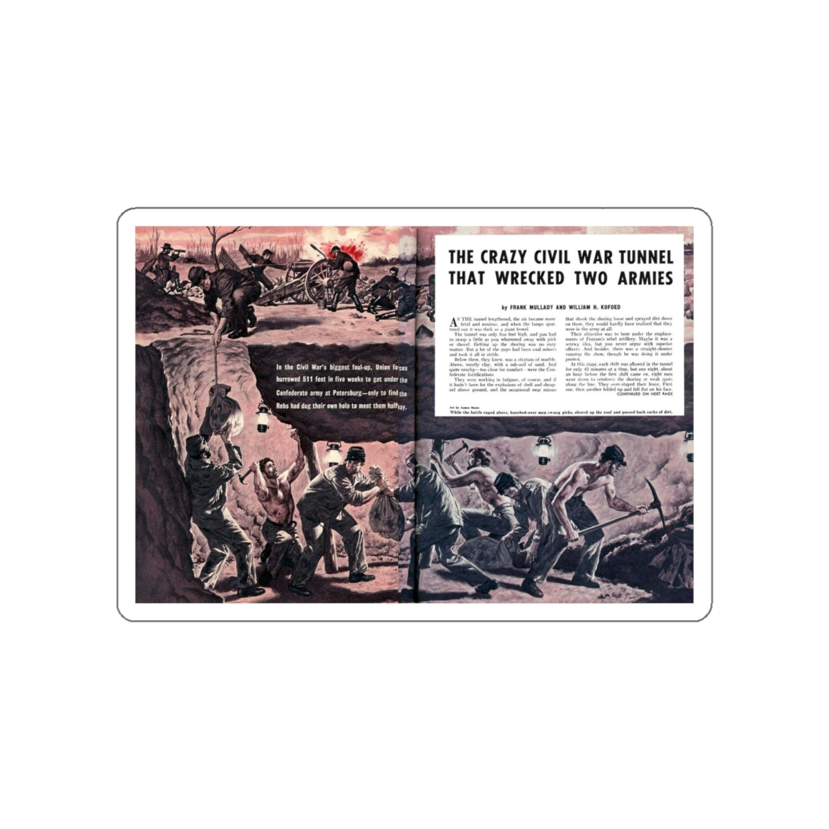 The Crazy War Tunnel That Wrecked Two Armies, Stag, July, 1960 (Magazine Illustration) STICKER Vinyl Die-Cut Decal-White-The Sticker Space