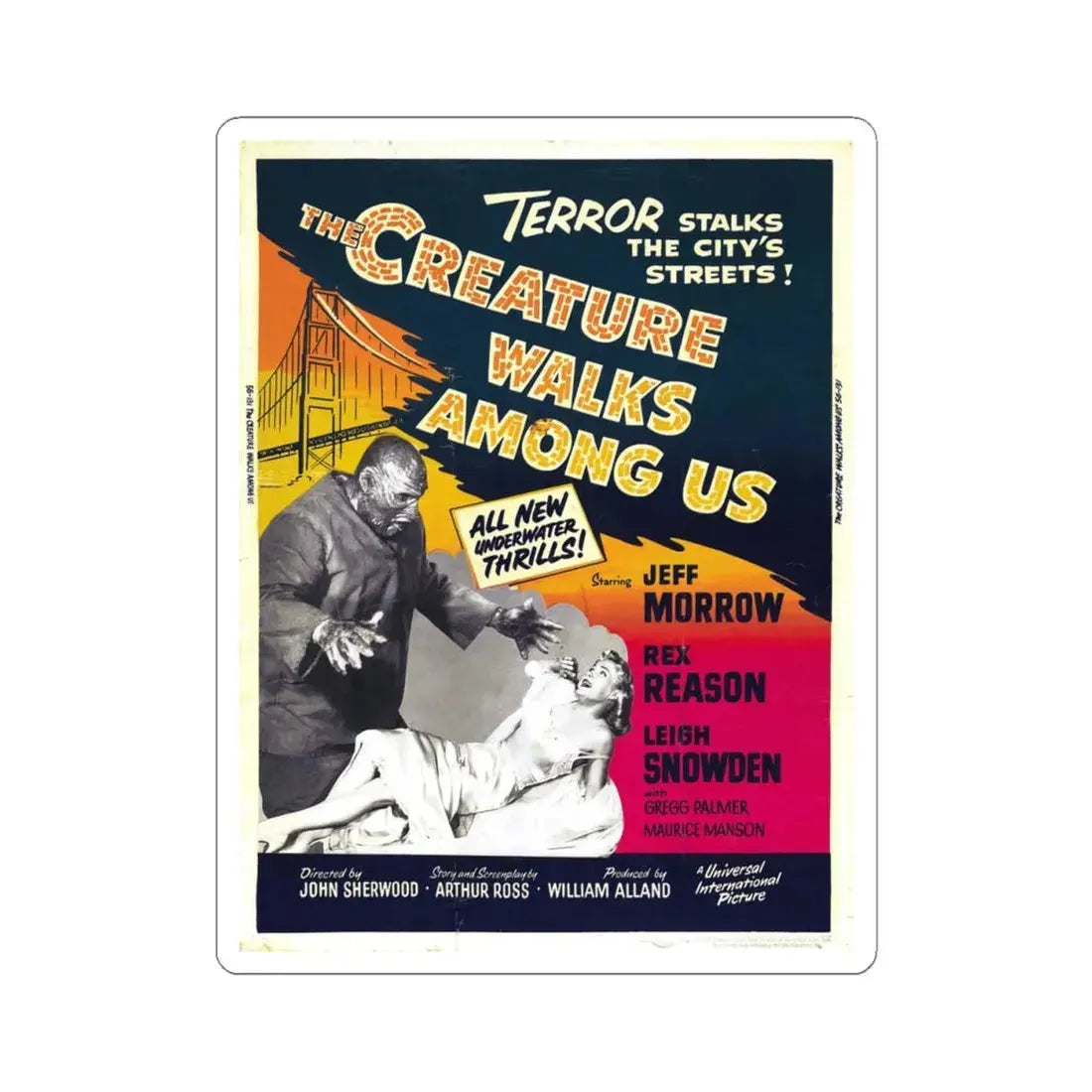 THE CREATURE WALKS AMONG US (4) 1956 Movie Poster - STICKER Vinyl Kiss-Cut Decal 4 Inch White - The Sticker Space