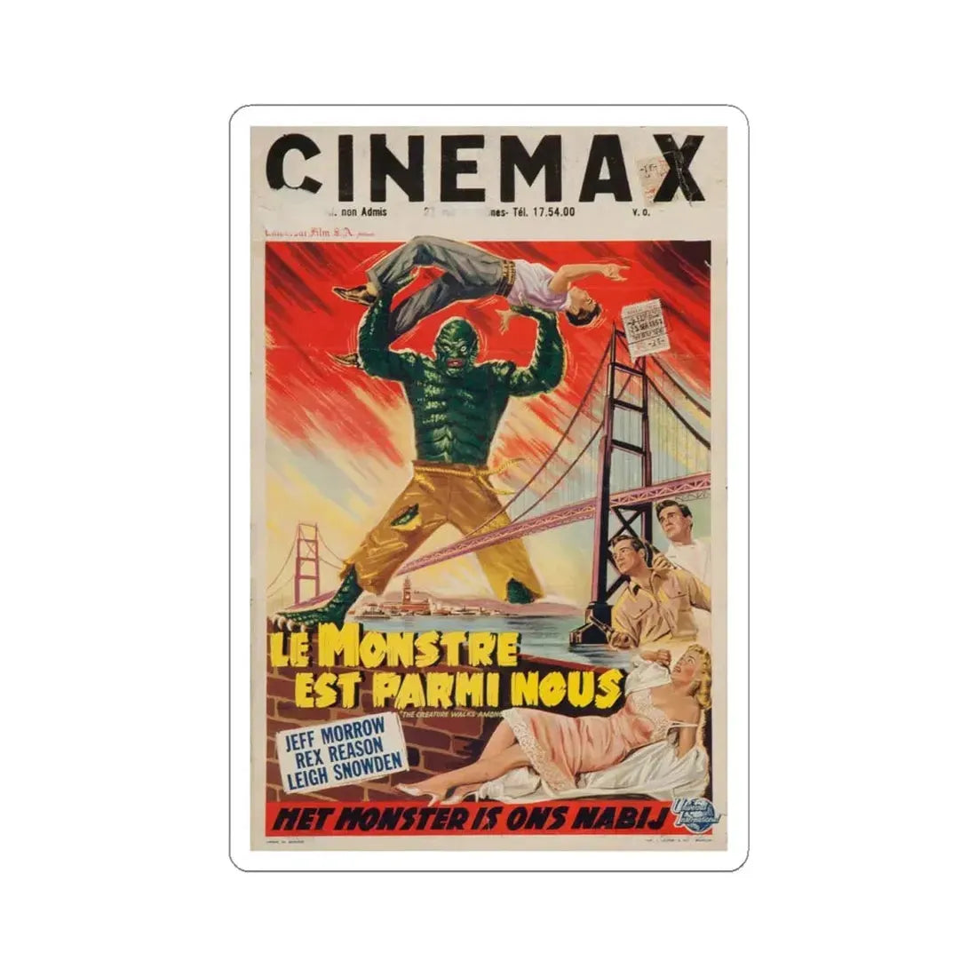 THE CREATURE WALKS AMONG US (BELGIAN) 1956 Movie Poster - STICKER Vinyl Kiss-Cut Decal 4 Inch White - The Sticker Space