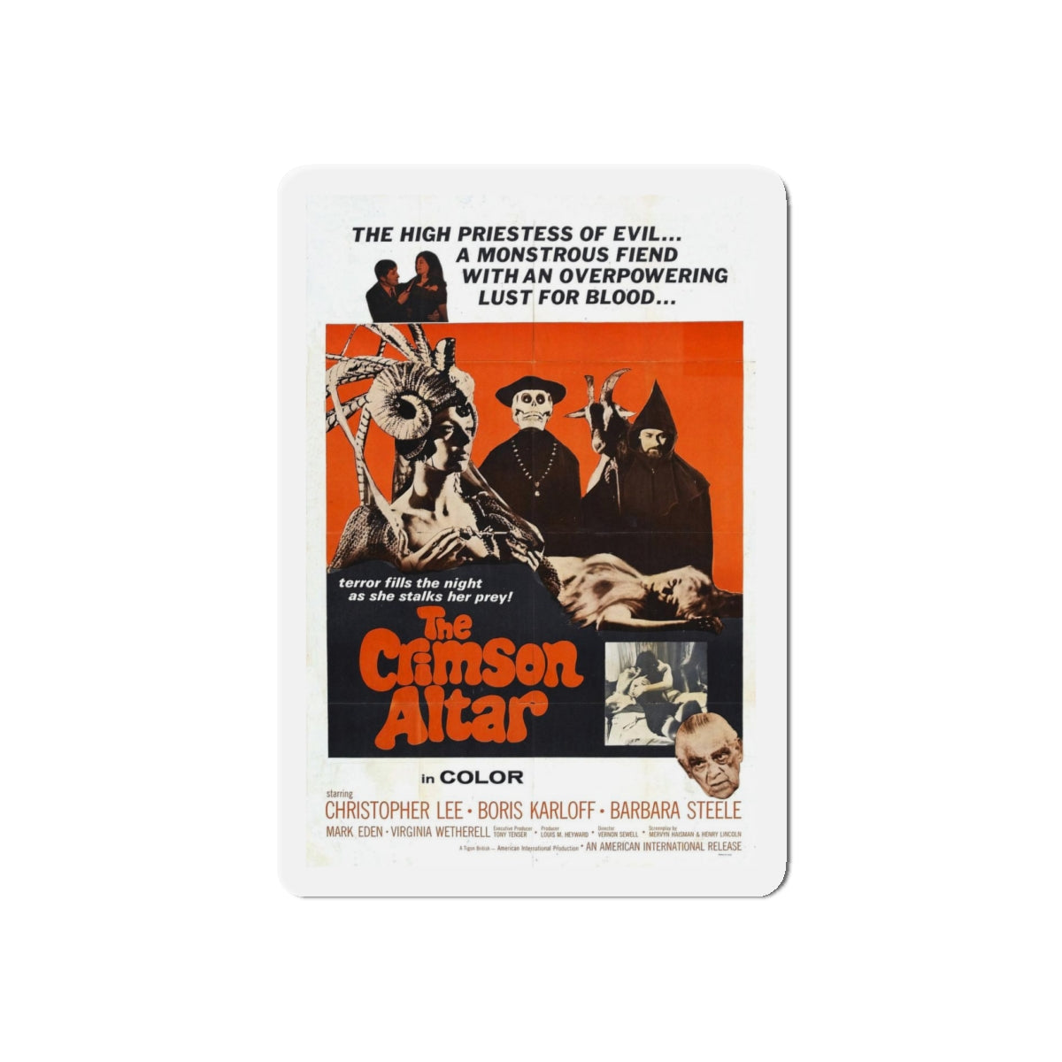 THE CRIMSON ALTAR 1968 Movie Poster - Refrigerator Magnet-4" x 4"-The Sticker Space