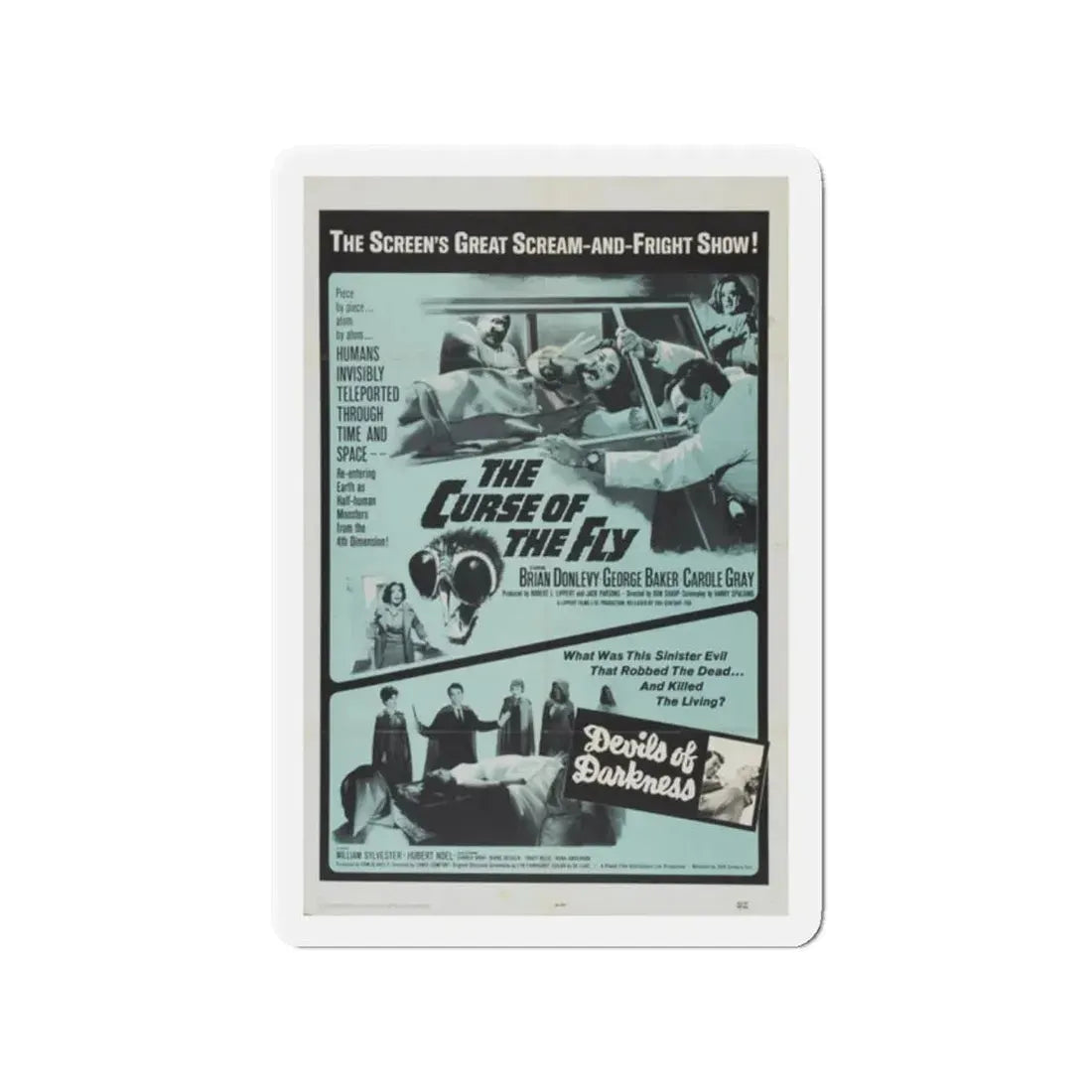 THE CURSE OF THE FLY + DEVILS OF DARKNESS 1965 Movie Poster - Refrigerator Magnet 2 Inch Die-Cut - The Sticker Space