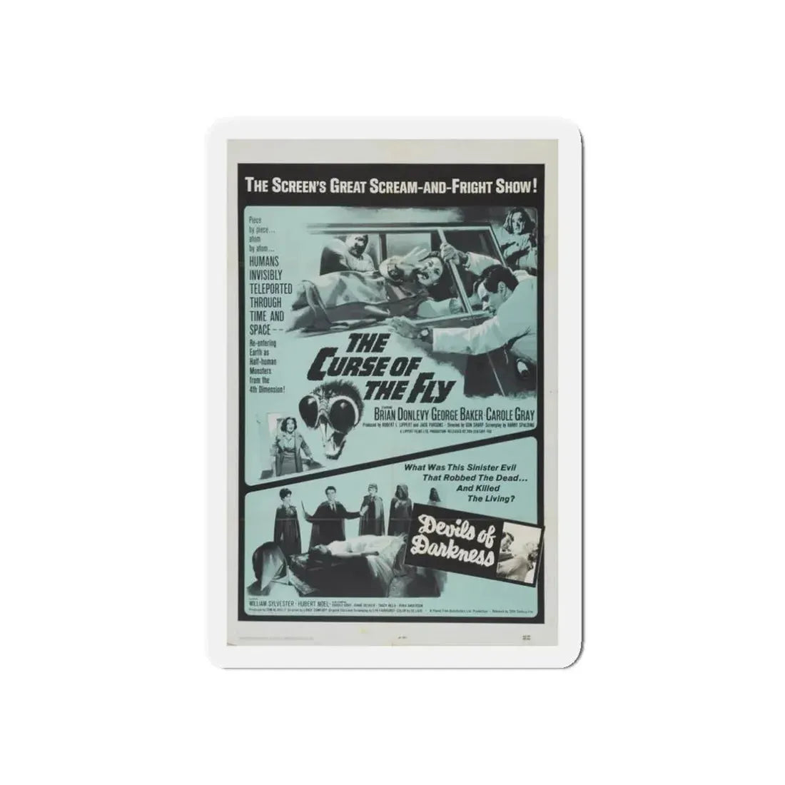 THE CURSE OF THE FLY + DEVILS OF DARKNESS 1965 Movie Poster - Refrigerator Magnet 3 Inch Die-Cut - The Sticker Space