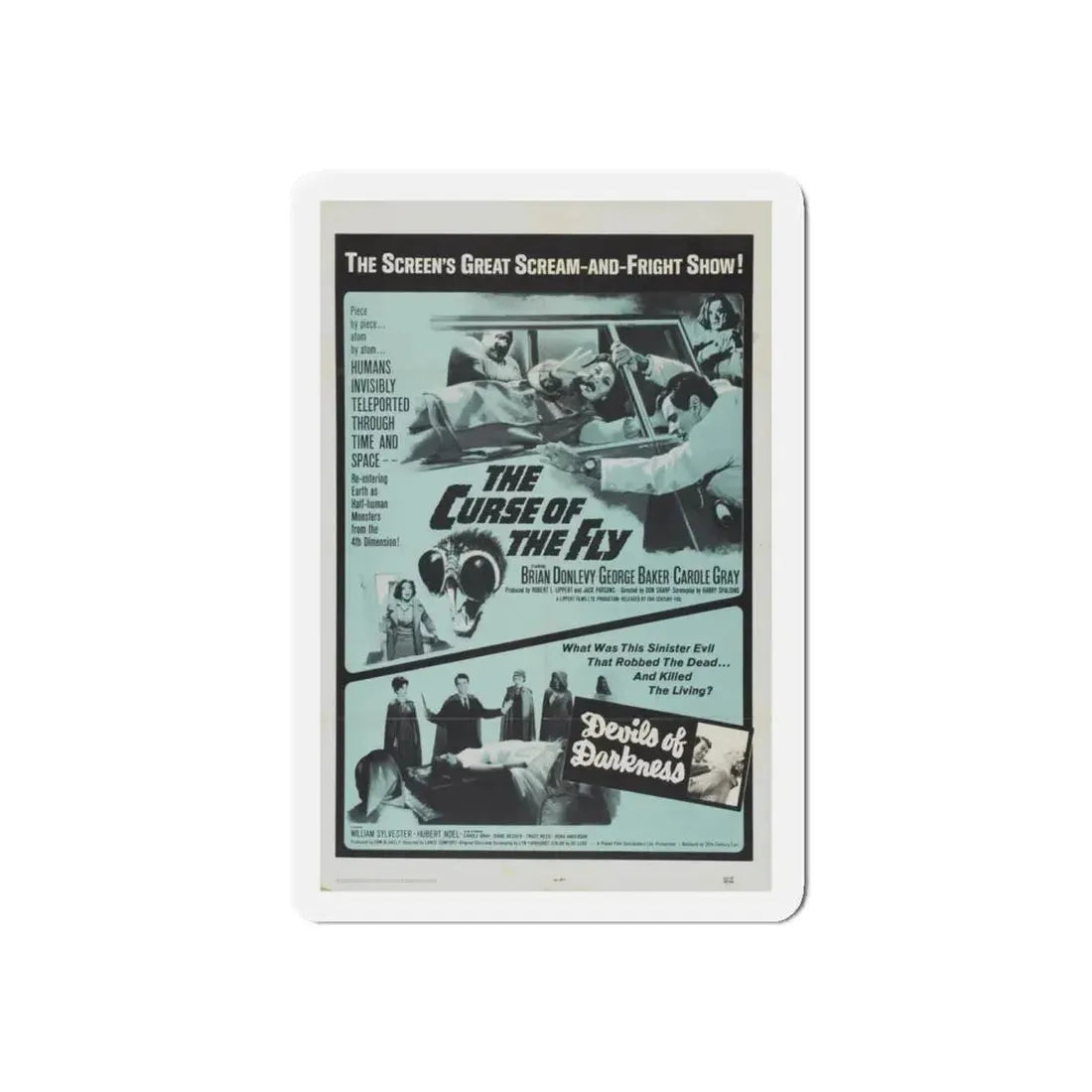 THE CURSE OF THE FLY + DEVILS OF DARKNESS 1965 Movie Poster - Refrigerator Magnet 4 Inch Die-Cut - The Sticker Space