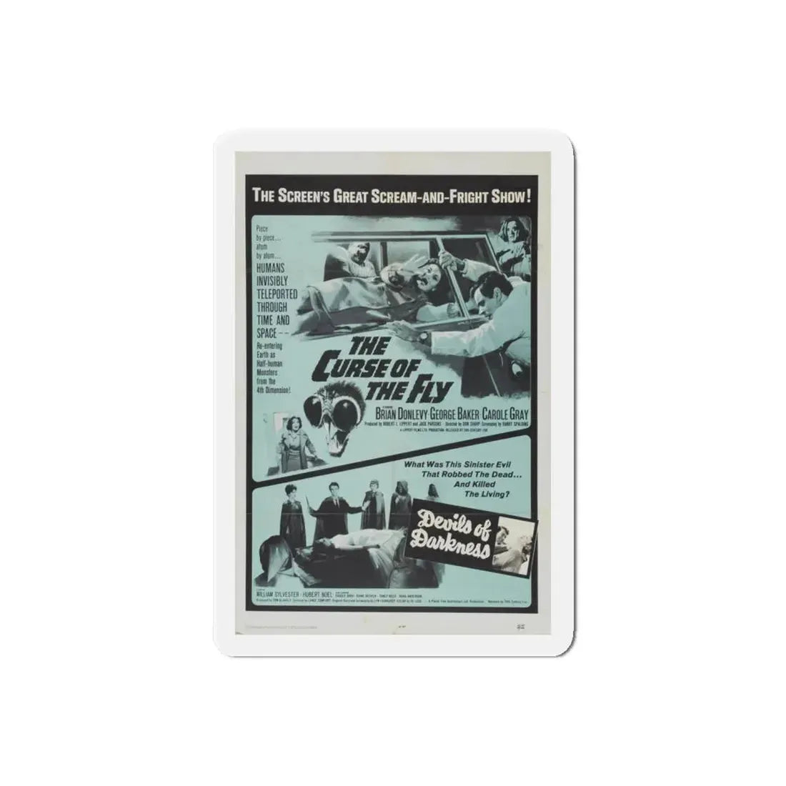THE CURSE OF THE FLY + DEVILS OF DARKNESS 1965 Movie Poster - Refrigerator Magnet 6 Inch Die-Cut - The Sticker Space