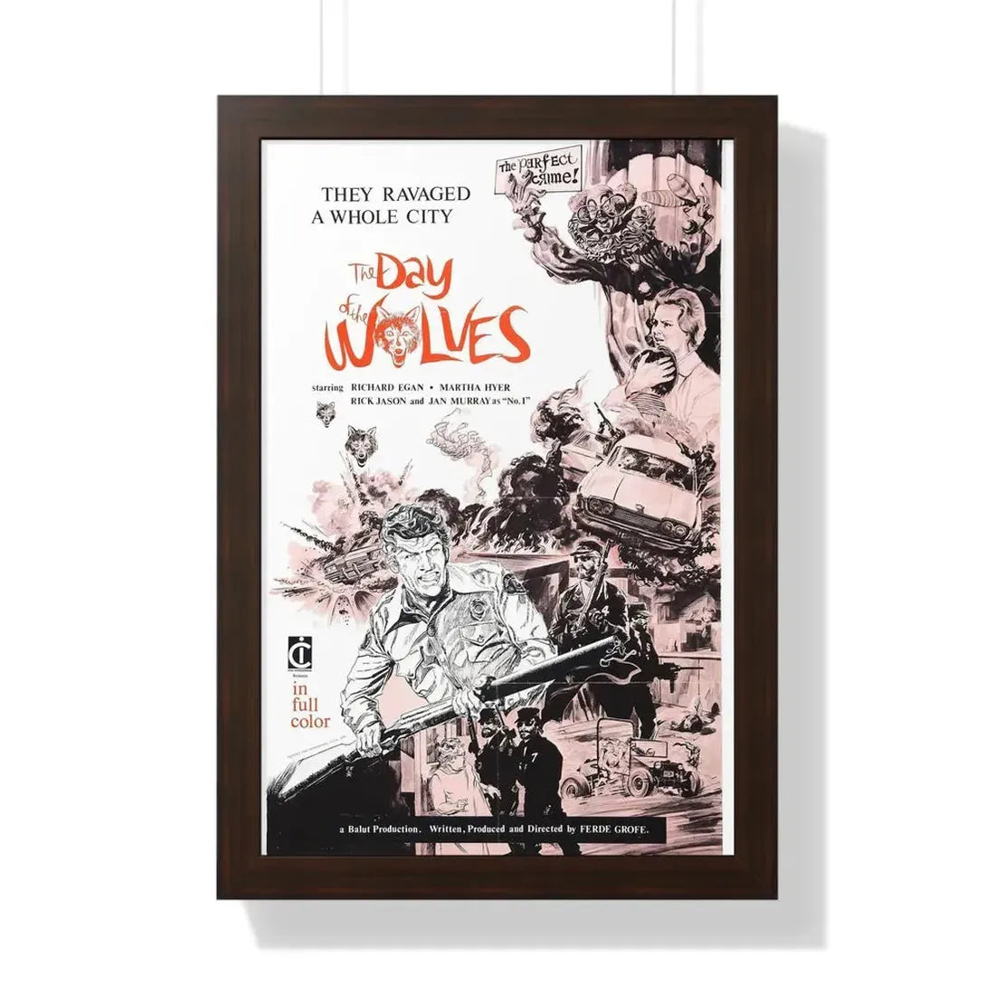 THE DAY OF THE WOLVES 1971 - Framed Movie Poster 16″ x 24″ Walnut - The Sticker Space