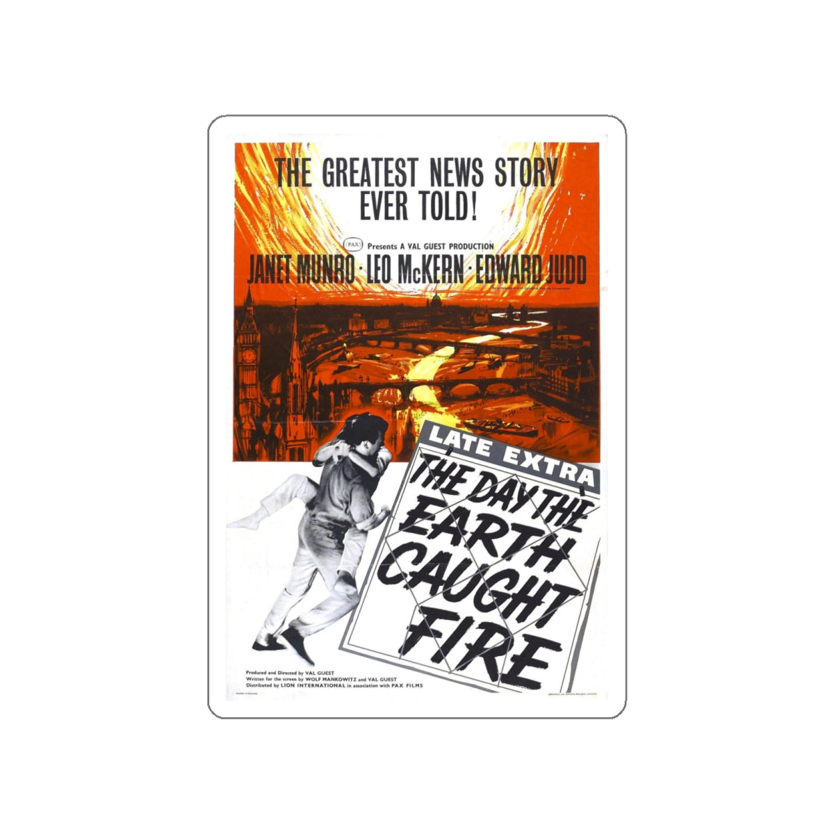 THE DAY THE EARTH CAUGHT FIRE (2) 1961 Movie Poster STICKER Vinyl Die-Cut Decal-White-The Sticker Space