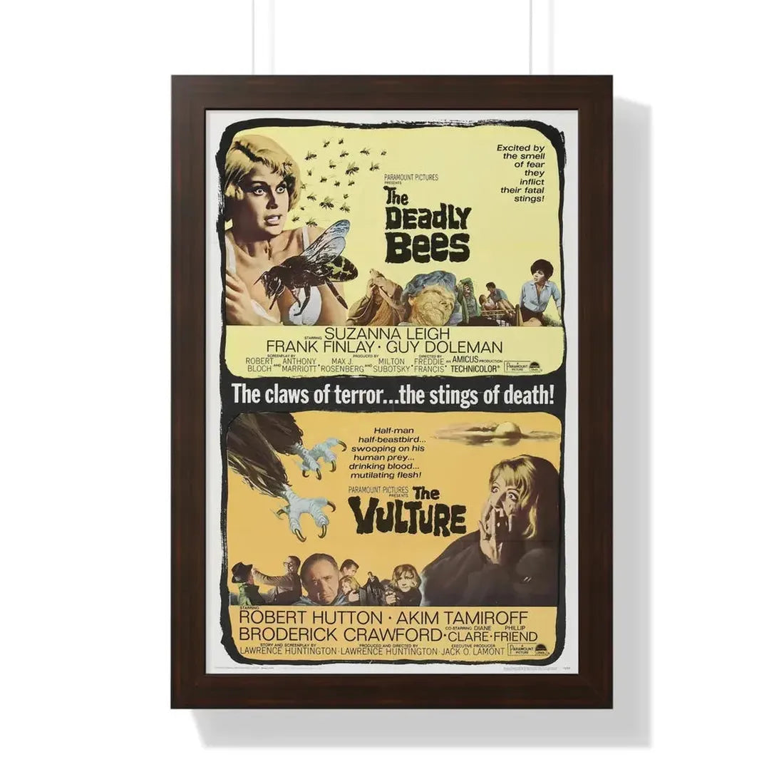 THE DEADLY BEES + THE VULTURE 1967 - Framed Movie Poster 16″ x 24″ Walnut - The Sticker Space