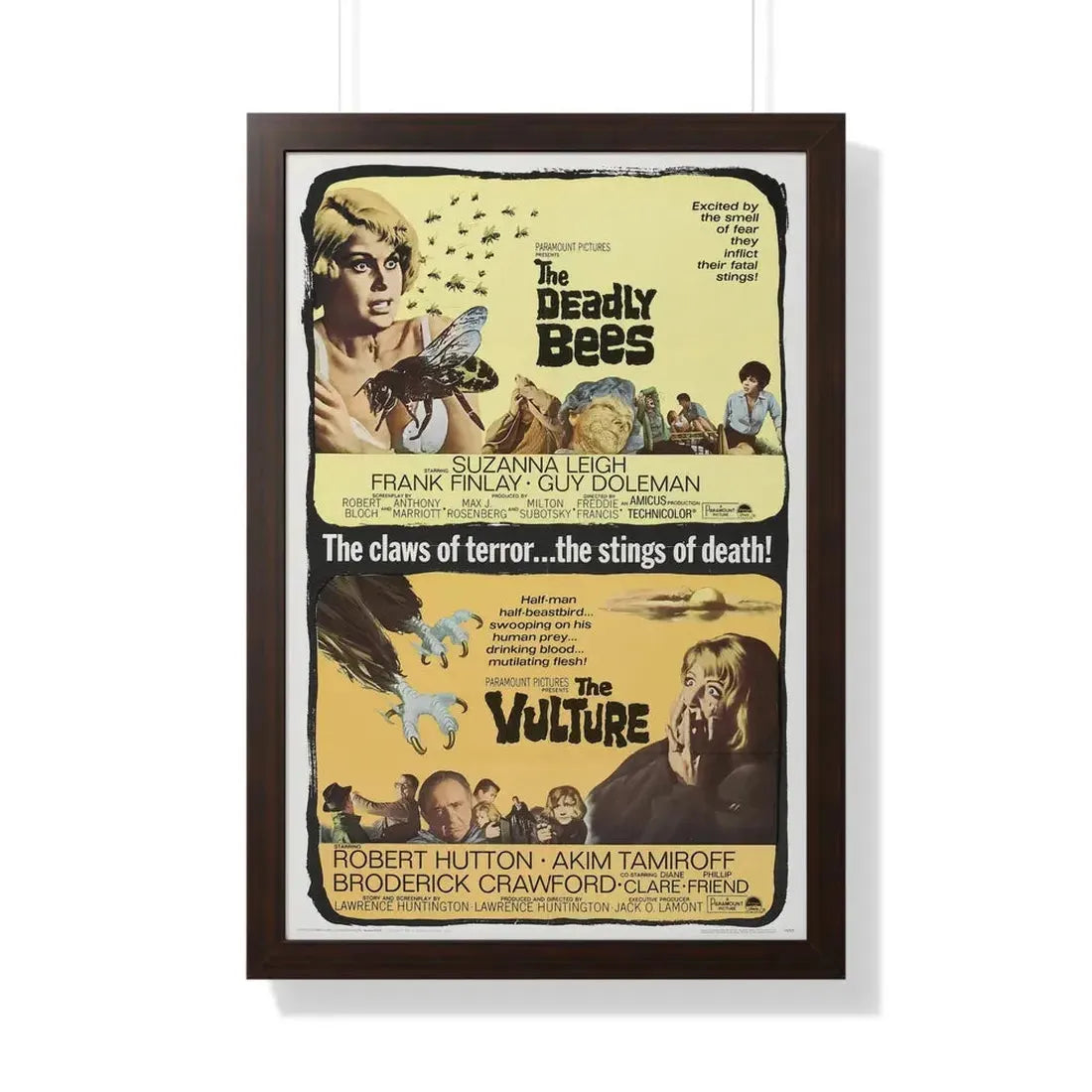 THE DEADLY BEES + THE VULTURE 1967 - Framed Movie Poster 20" x 30" Walnut - The Sticker Space