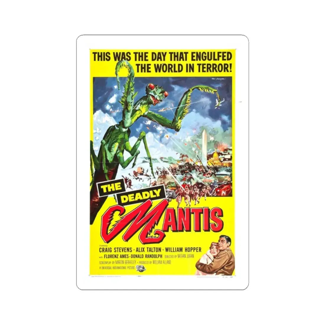 THE DEADLY MANTIS 1957 Movie Poster - STICKER Vinyl Kiss-Cut Decal 2 Inch White - The Sticker Space