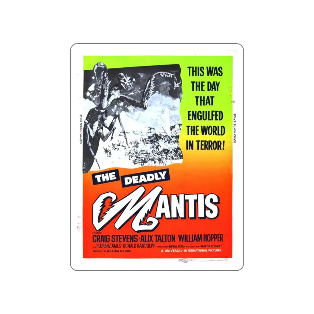 THE DEADLY MANTIS (2) 1957 Movie Poster STICKER Vinyl Die-Cut Decal 5 Inch - The Sticker Space