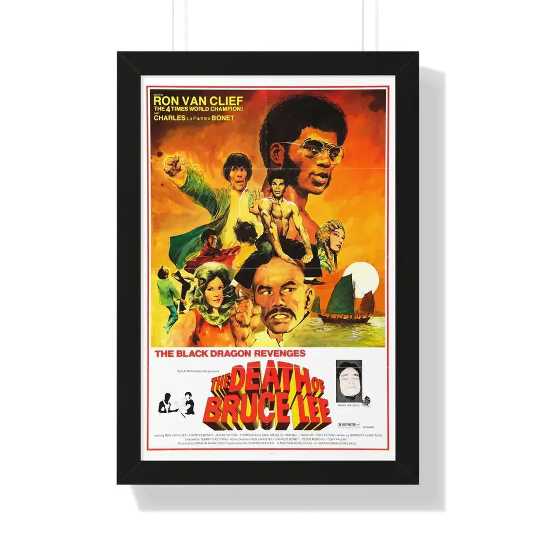 THE DEATH OF BRUCE LEE (THE BLACK DRAGON'S REVENGE) 1975 - Framed Movie Poster 16″ x 24″ Black - The Sticker Space